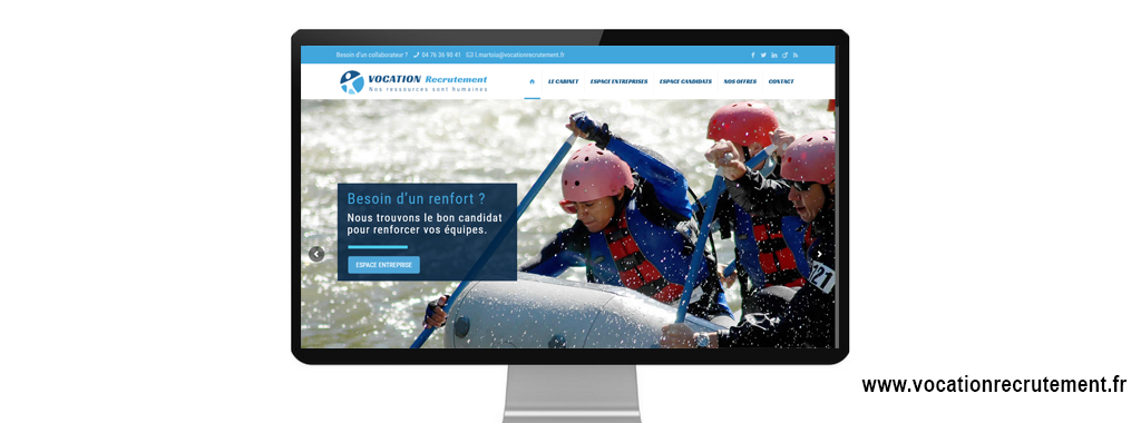 Page d'accueil de la réalisation du site internet de vocation recrutement