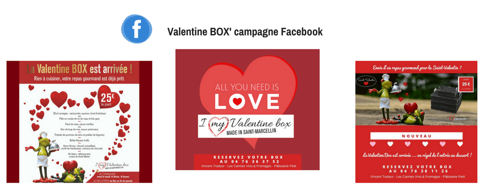 Visuels de la campagne Facebook Valentine Box réalisée par Boostacom