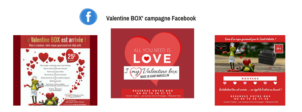 Visuels de la campagne Facebook Valentine Box réalisée par Boostacom